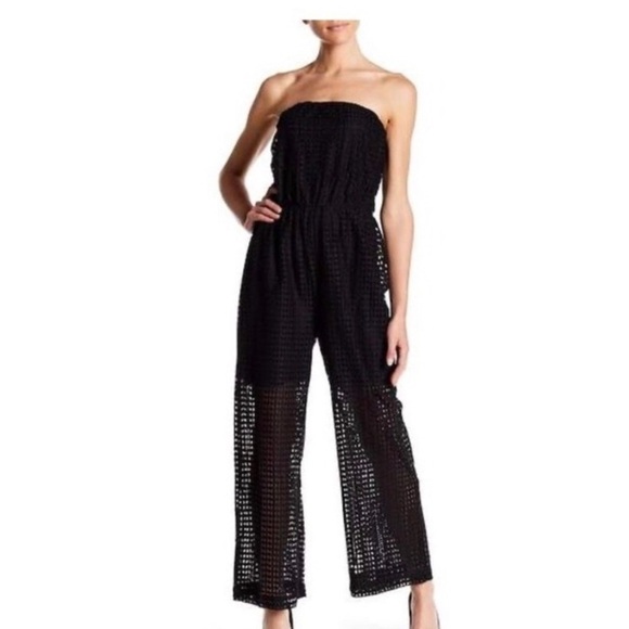 19 Cooper Pants - 19 Cooper Black Sheer Strapless Jumpsuit Size M